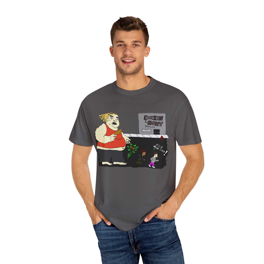 Funny cartoon unisex garment-dyed casual fashion t-shirt in vibrant colors