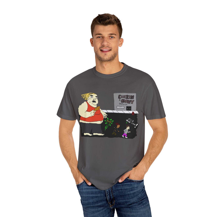 Funny cartoon unisex garment-dyed casual fashion t-shirt in vibrant colors
