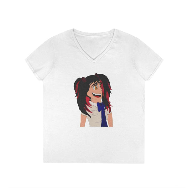 Anime Vampire Girl with Pigtails V-Neck T-Shirt – Cheerful Manga Character Design on a V-Neck T-Shirt