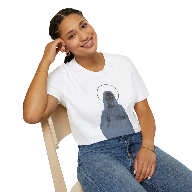 Jesus Christ T-shirt with subtle distressed haloed image on soft, breathable cotton fabric