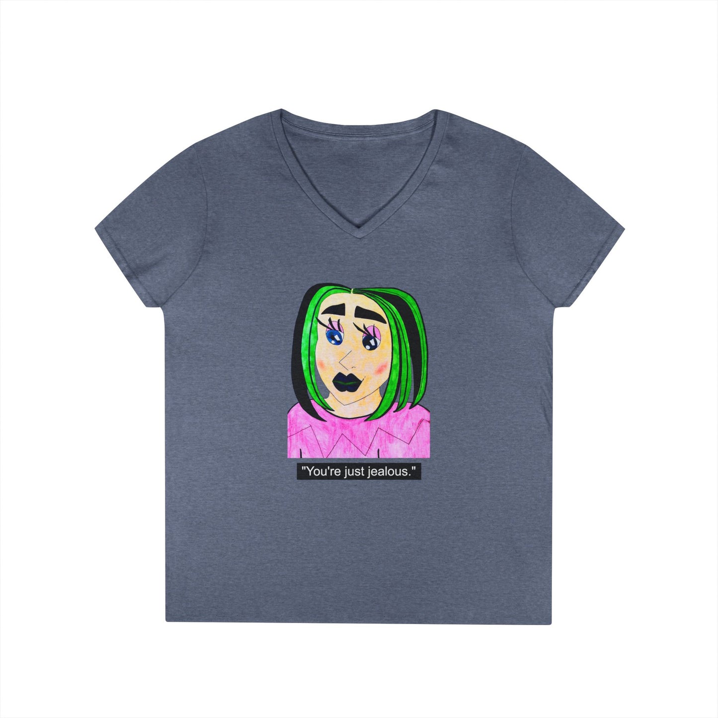 Cyberpunk Gothic Anime Girl V-Neck — "You're Just Jealous" Tee