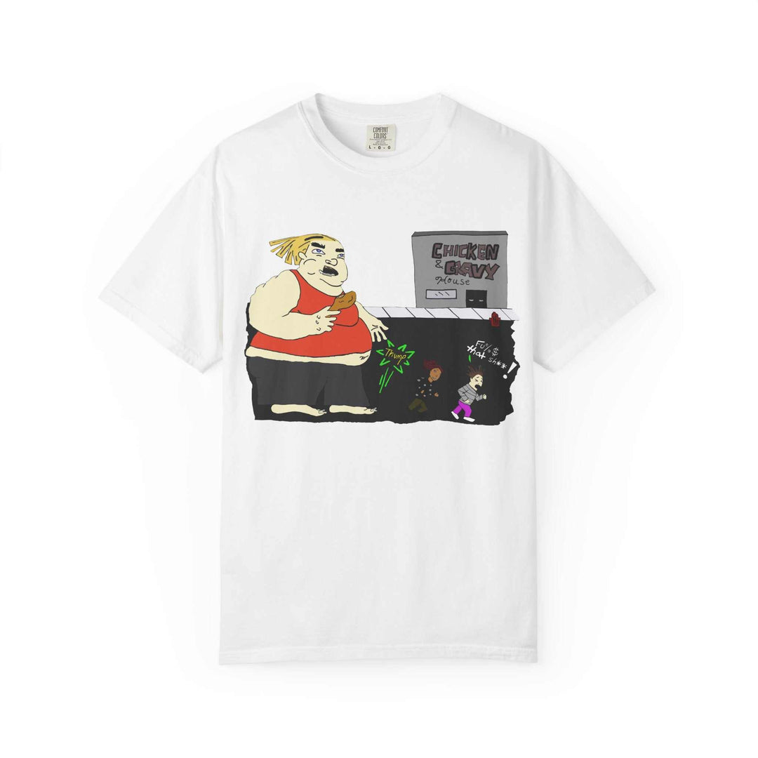 Funny cartoon unisex garment-dyed casual fashion t-shirt in vibrant colors