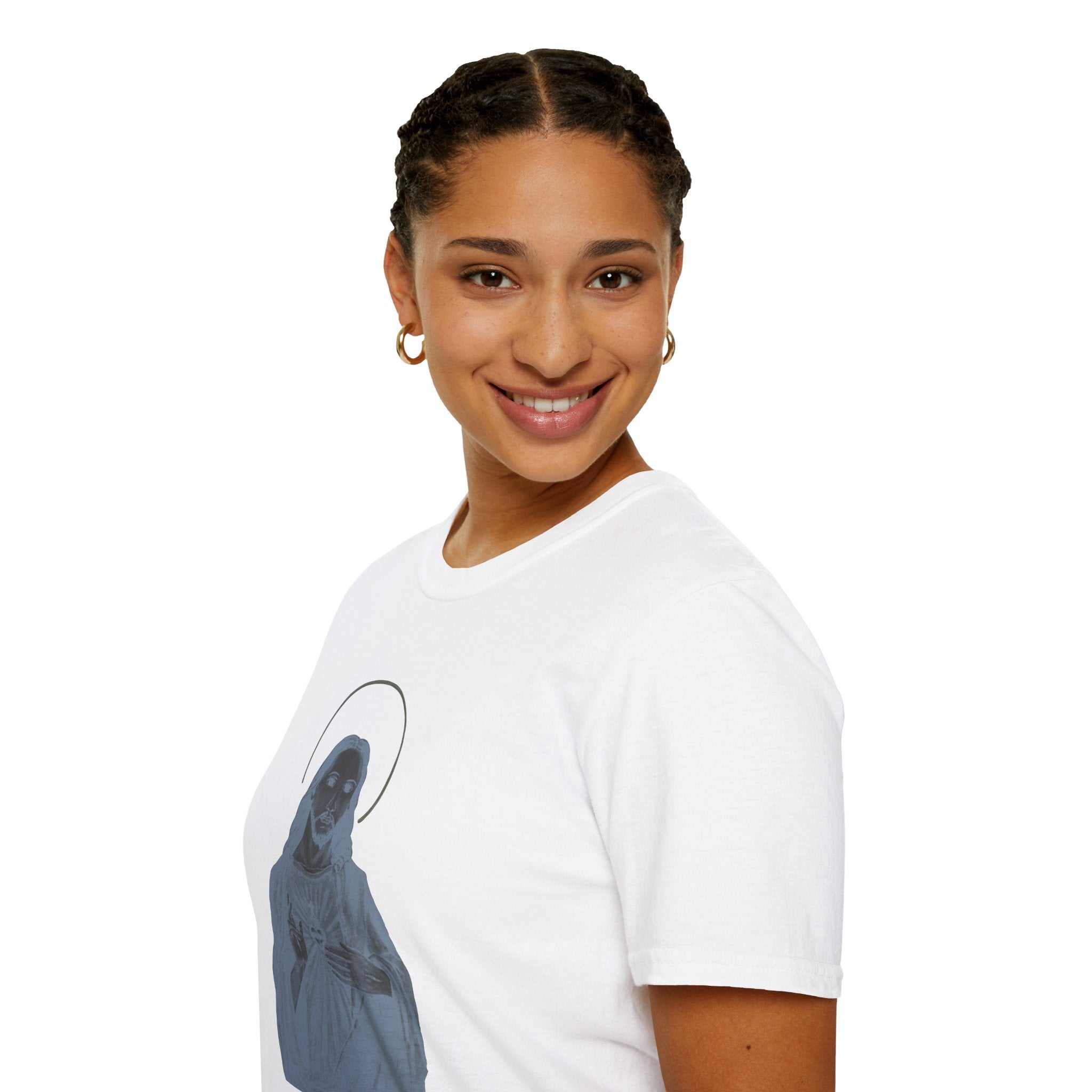 Jesus Christ T-shirt with ghostly haloed figure on soft breathable cotton