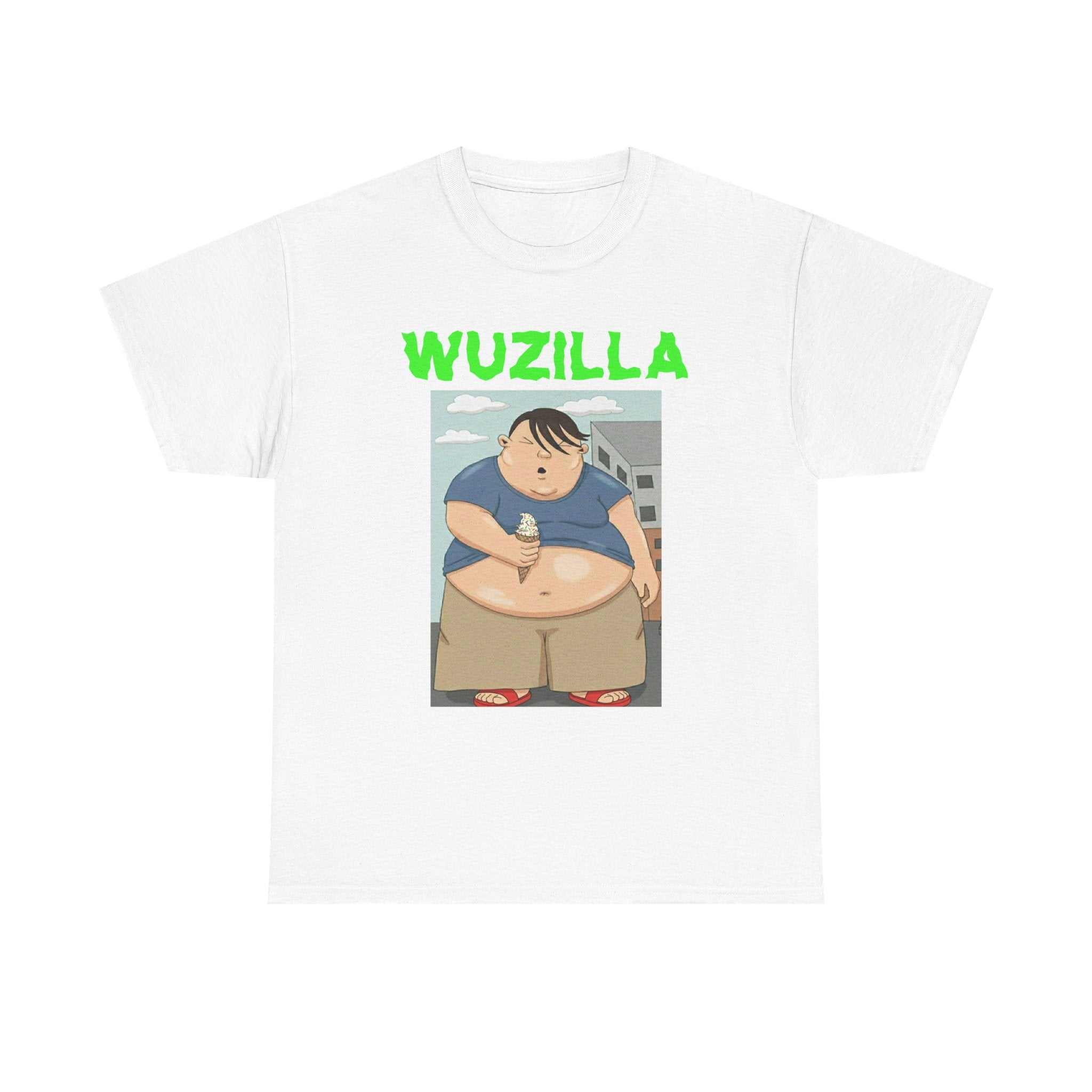 Cartoon monster boy eating rainbow sprinkle ice cream on unisex t-shirt