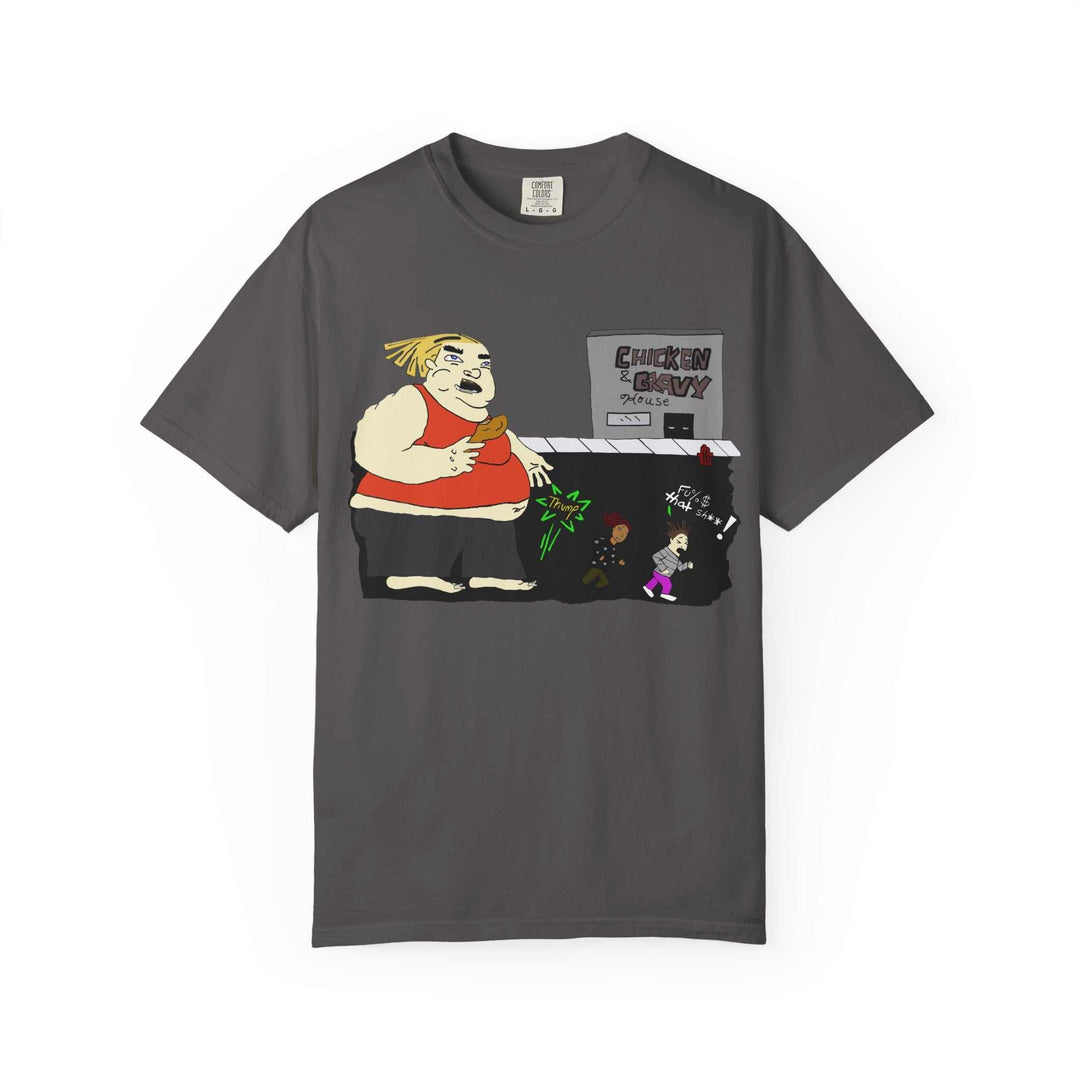 Funny cartoon unisex garment-dyed casual fashion t-shirt in vibrant colors