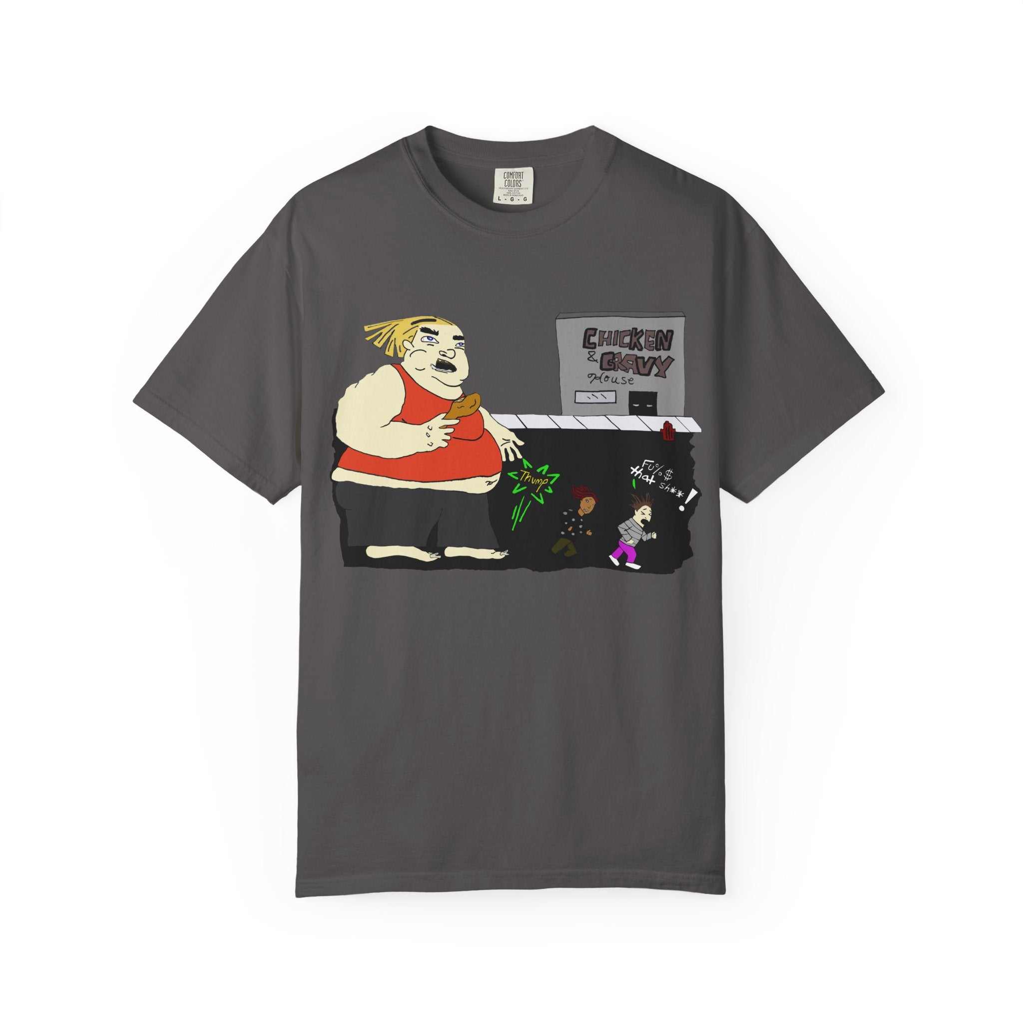 Funny cartoon unisex garment-dyed casual fashion t-shirt in vibrant colors