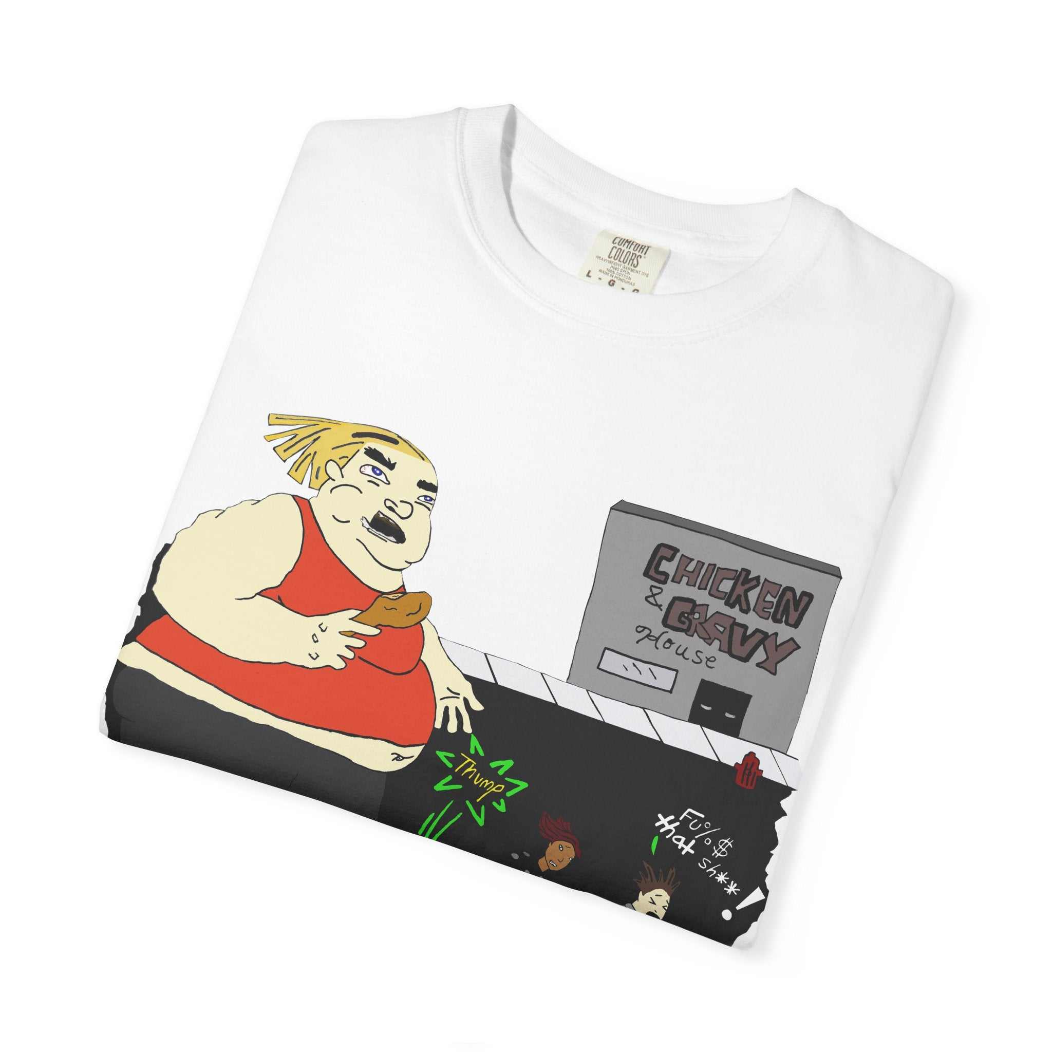 Funny cartoon unisex garment-dyed casual fashion t-shirt in vibrant colors