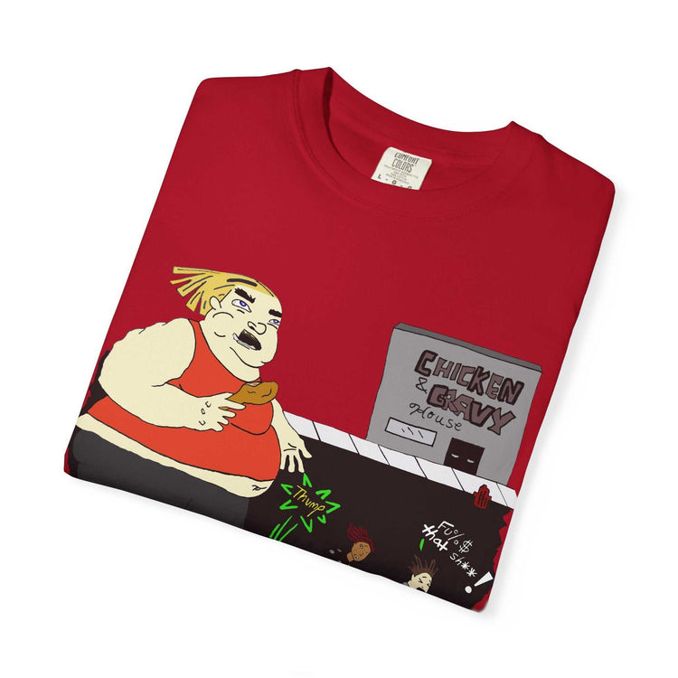 Funny cartoon unisex garment-dyed casual fashion t-shirt in vibrant colors