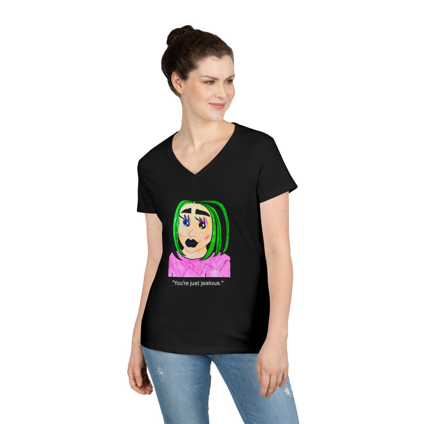 Cyberpunk Gothic Anime Girl V-Neck — "You're Just Jealous" Tee