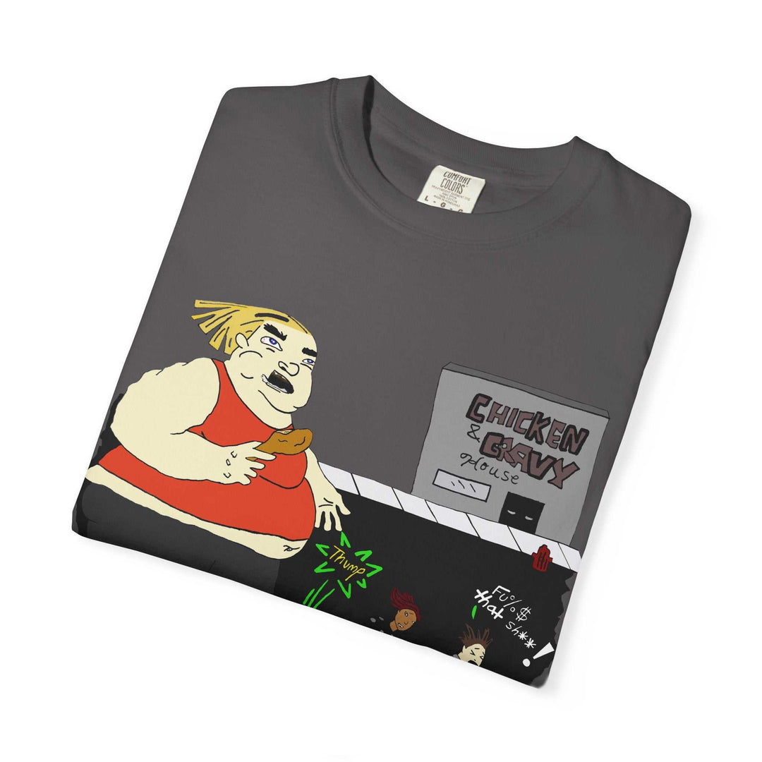Funny cartoon unisex garment-dyed casual fashion t-shirt in vibrant colors