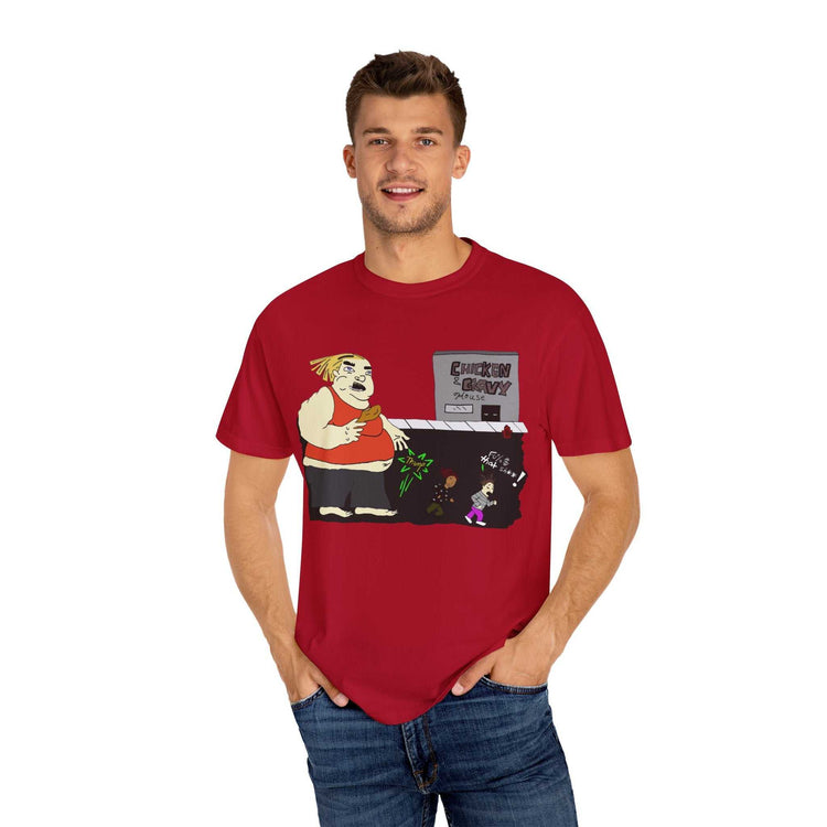 Funny cartoon unisex garment-dyed casual fashion t-shirt in vibrant colors