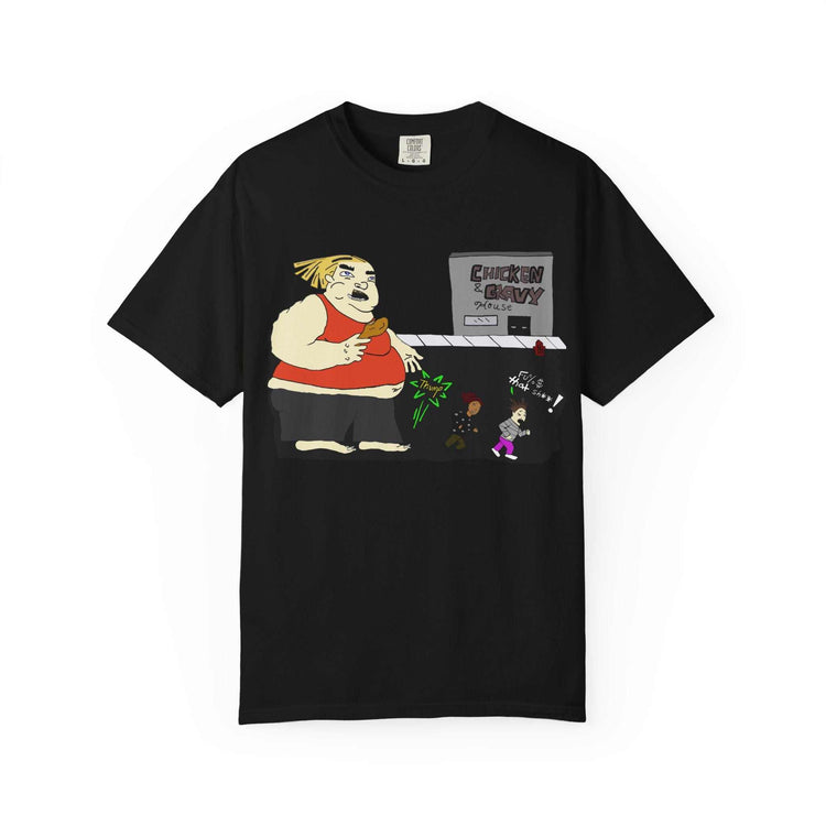 Funny cartoon unisex garment-dyed casual fashion t-shirt in vibrant colors