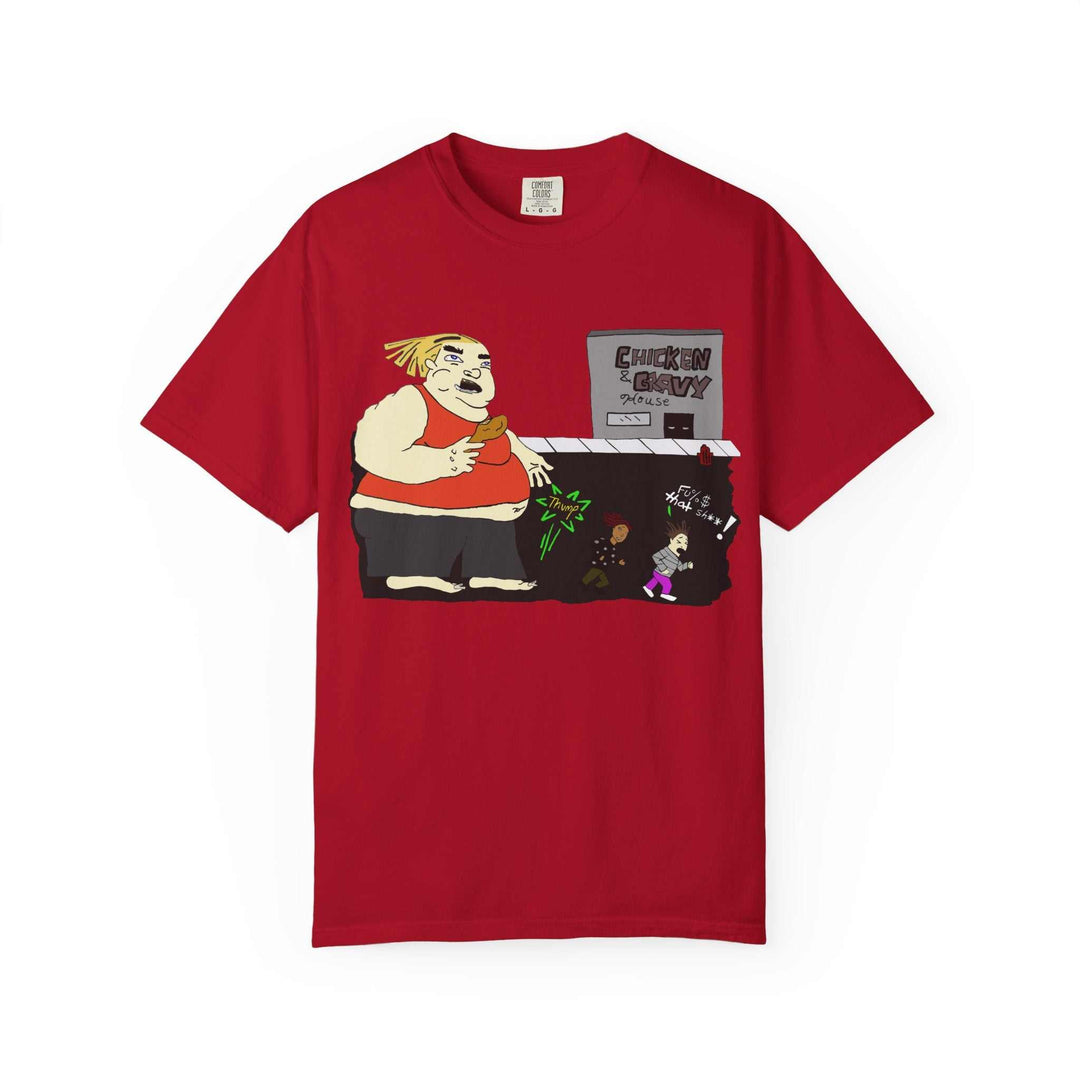 Funny cartoon unisex garment-dyed casual fashion t-shirt in vibrant colors