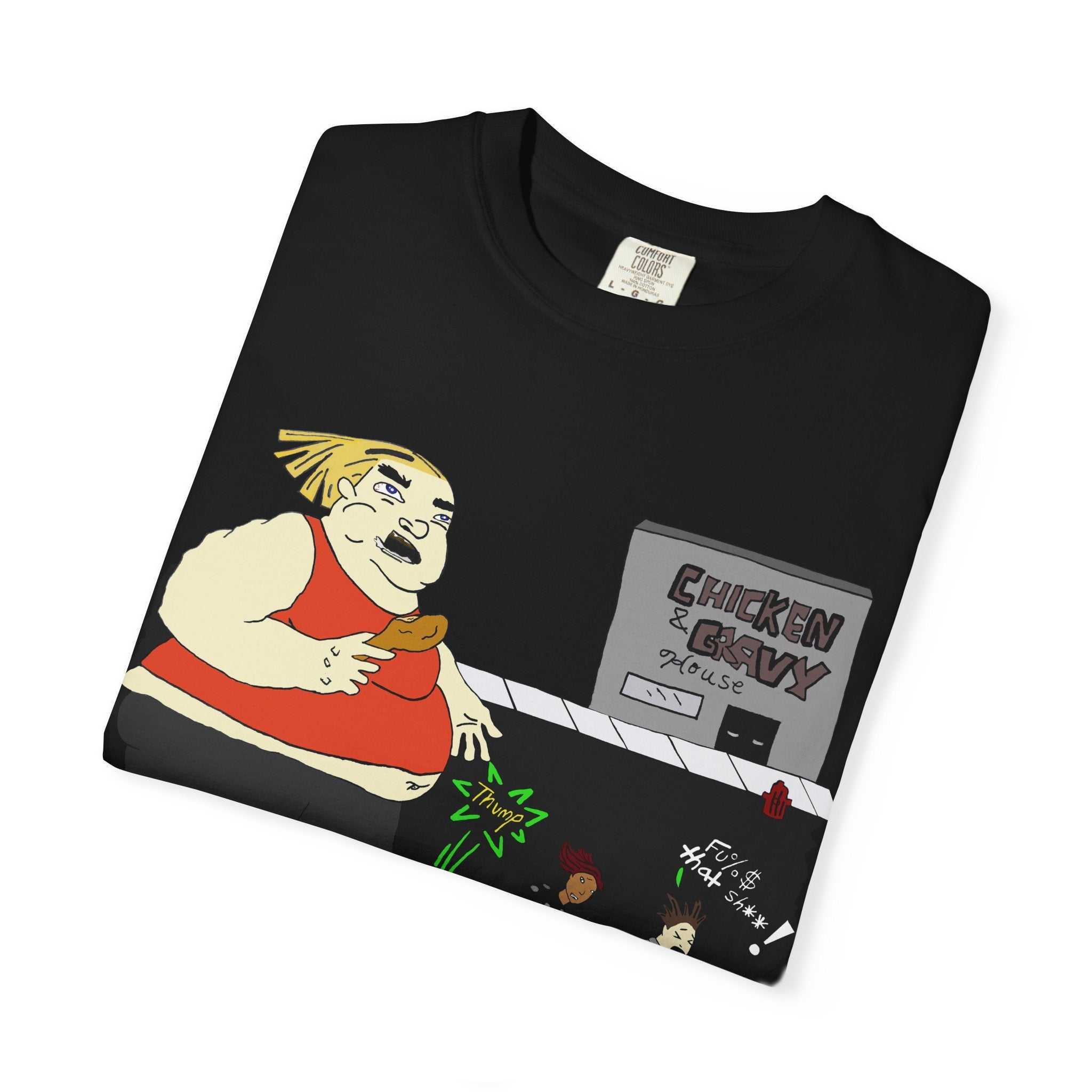 Funny cartoon unisex garment-dyed casual fashion t-shirt in vibrant colors