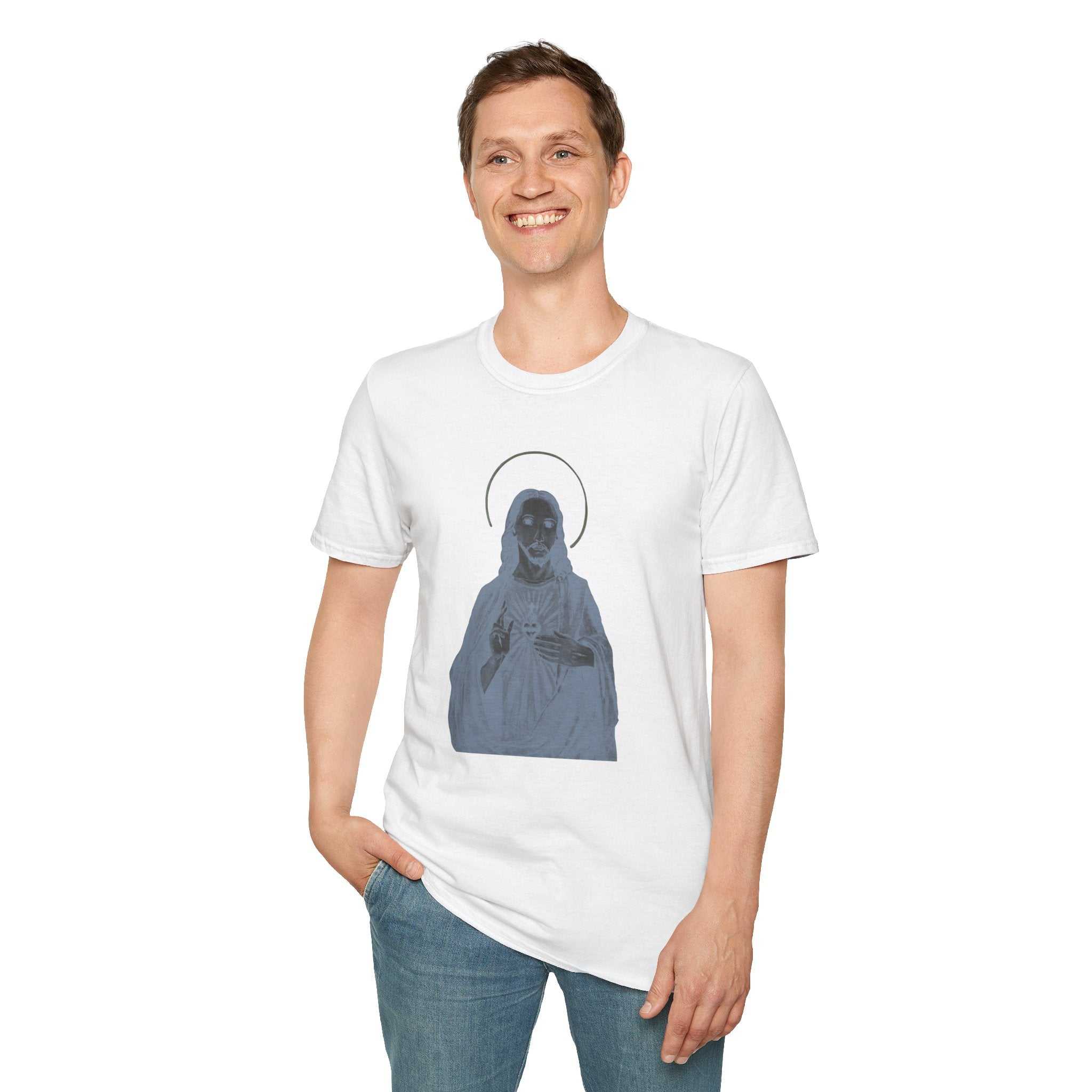Lightweight Jesus Christ T-Shirt with subtle distressed halo print on breathable ring-spun cotton